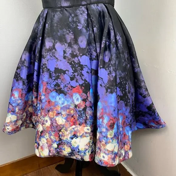 Betsy & Adam Black Satin Floral Strapless Fit & Flare Party Dress Size 10 - Picture 9 of 11